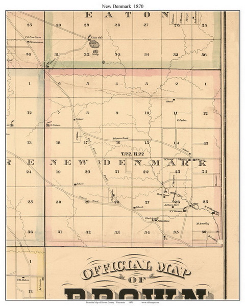 New Denmark, Wisconsin 1870 Old Town Map Custom Print - Brown Co.
