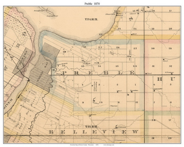 Preble, Wisconsin 1870 Old Town Map Custom Print - Brown Co.