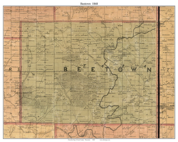 Beetown, Wisconsin 1858 Old Town Map Custom Print - Grant Co.