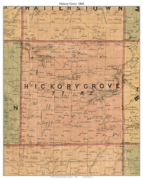 Hickory Grove, Wisconsin 1868 Old Town Map Custom Print - Grant Co.