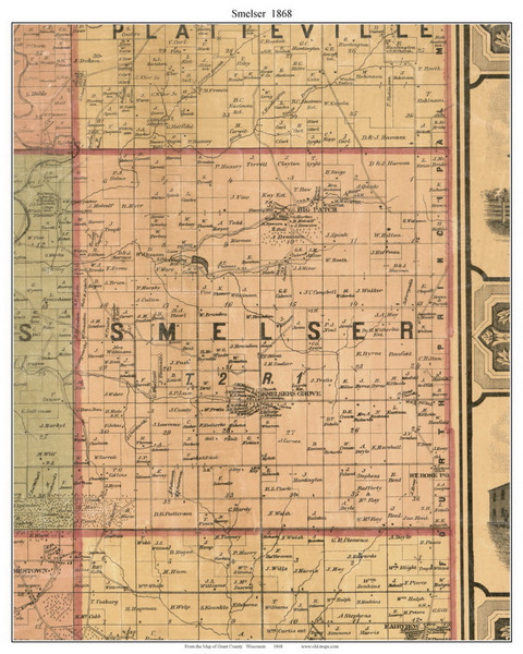 Smelser, Wisconsin 1868 Old Town Map Custom Print - Grant Co.