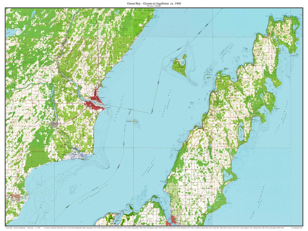 Green Bay - Oconto to Ingallston 1960 - Custom USGS Old Topo Map - Wisconsin 2 Green Bay - Oconto to Ingallston 1960 - Custom USGS Old Topo Map - Wisconsin 2