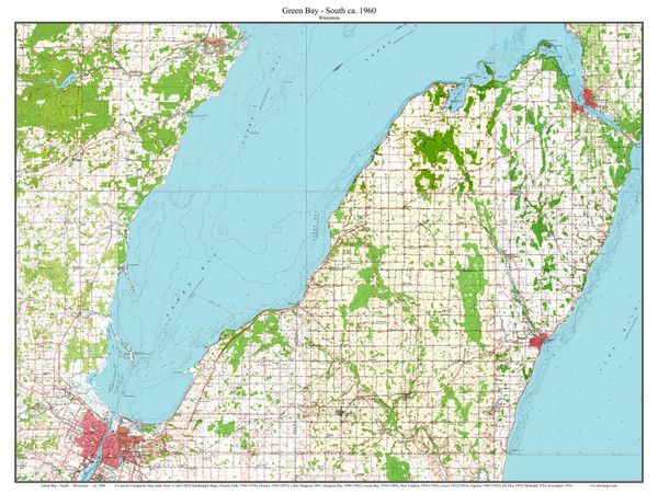 Green Bay - South 1960 - Custom USGS Old Topo Map - Wisconsin 2 Green Bay - South 1960 - Custom USGS Old Topo Map - Wisconsin 2