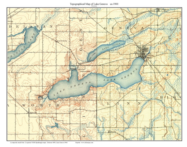 Lake Geneva 1900 - Custom USGS Old Topo Map - Wisconsin 1