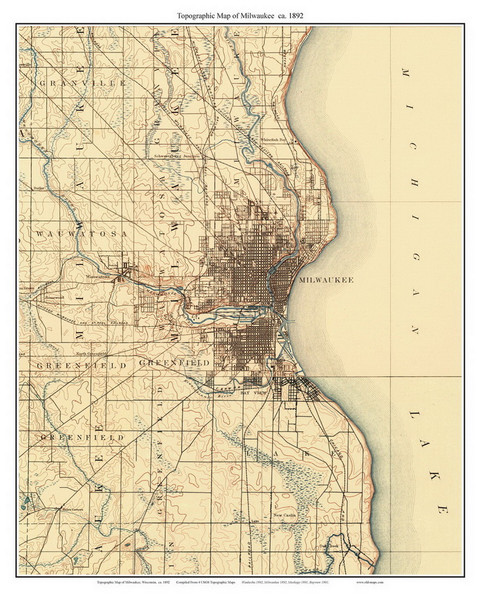 Milwaukee 1892 - Custom USGS Old Topo Map - Wisconsin 2 Milwaukee 1892 - Custom USGS Old Topo Map - Wisconsin 2