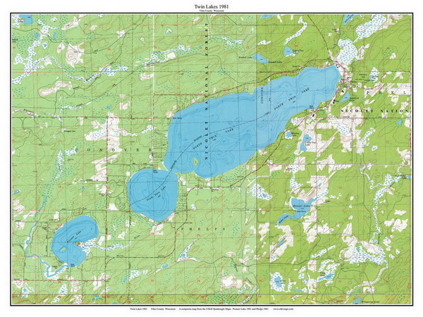 Twin Lakes 1981 - Custom USGS Old Topo Map - Wisconsin 4 Twin Lakes 1981 - Custom USGS Old Topo Map - Wisconsin 4