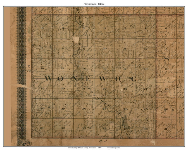 Wonewoc, Wisconsin 1876 Old Town Map Custom Print - Juneau Co.