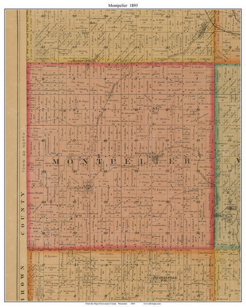 Montpelier, Wisconsin 1895 Old Town Map Custom Print - Kewaunee Co. Montpelier, Wisconsin 1895 Old Town Map Custom Print - Kewaunee Co.