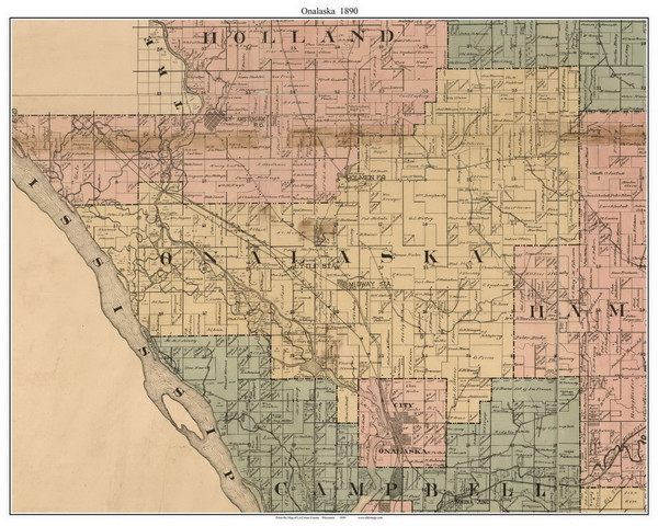 Onalaska, Wisconsin 1890 Old Town Map Custom Print - La Crosse Co.