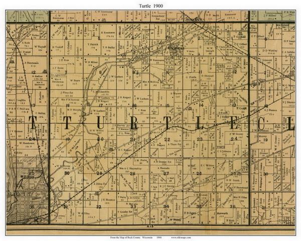 Turtle, Wisconsin 1900 Old Town Map Custom Print - Rock Co.