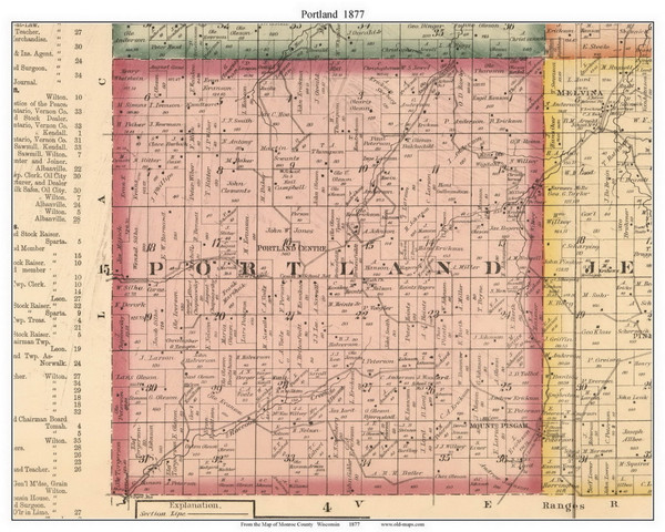 Portland, Wisconsin 1877 Old Town Map Custom Print - Monroe Co.