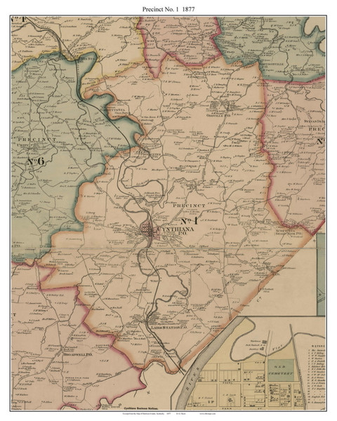 Precinct 1 (Cynthiana, Lairs Station) - Old Town Map Custom Print - Harrison Co., Kentucky 1877