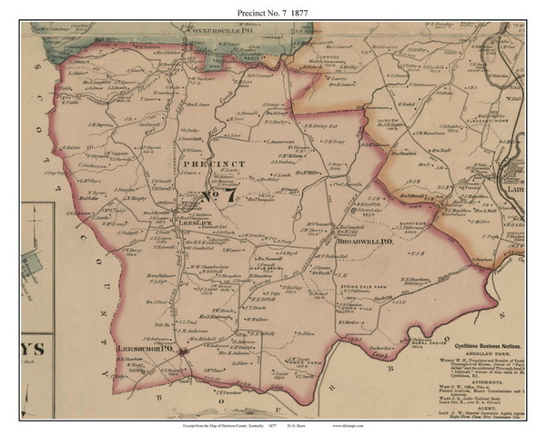 Precinct 7 (Leesburgh or Leesburg, Broadwell, Lee's Lick) - Old Town Map Custom Print - Harrison Co., Kentucky 1877