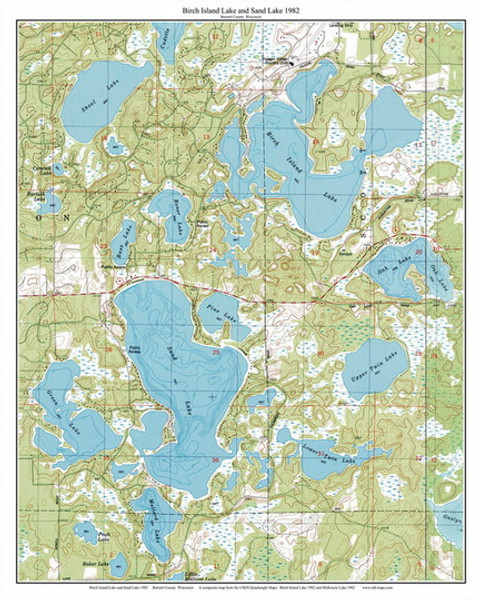Birch Island Lake 1982 - Custom USGS Old Topo Map - Wisconsin 6