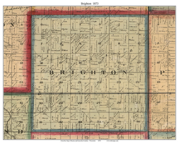 Brighton, Wisconsin 1873 Old Town Map Custom Print - Kenosha Co.