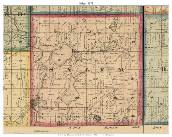 Salem, Wisconsin 1873 Old Town Map Custom Print - Kenosha Co.