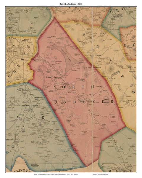 North Andeover Massachusetts 1856 Old Town Map Custom Print - Essex Co. North Andeover Massachusetts 1856 Old Town Map Custom Print - Essex Co.