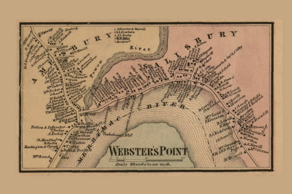 Webster's Point AKA Salisbury Point Village - Amesbury Massachusetts 1856 Old Town Map Custom Print - Essex Co.