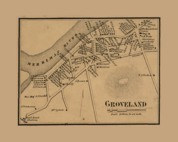 Groveland Village Massachusetts 1856 Old Town Map Custom Print - Essex Co.