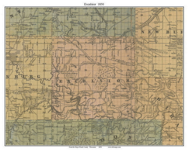 Excelsior, Wisconsin 1850 Old Town Map Custom Print - Sauk Co.
