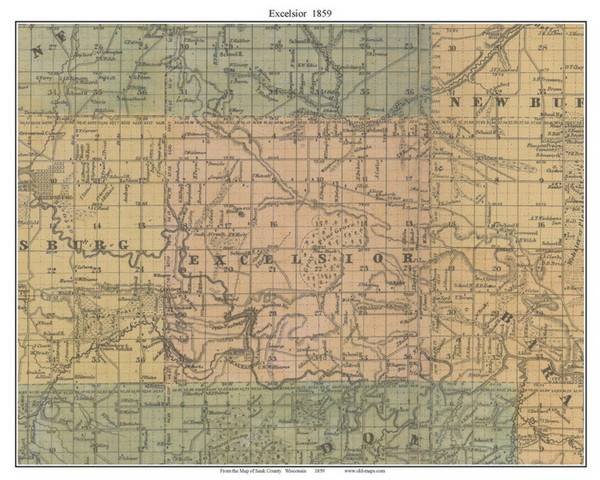 Excelsior, Wisconsin 1859 Old Town Map Custom Print - Sauk Co.