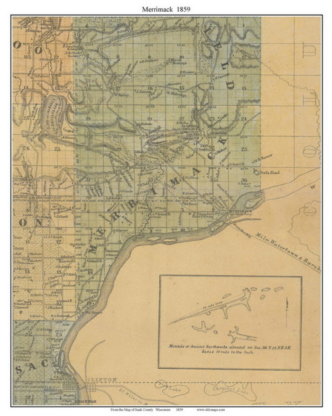 Merrimack, Wisconsin 1859 Old Town Map Custom Print - Sauk Co.