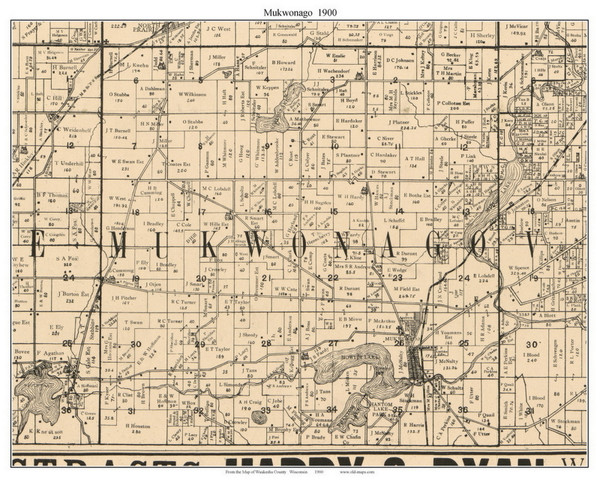 Mukwonago, Wisconsin 1900 Old Town Map Custom Print - Waukesha Co.