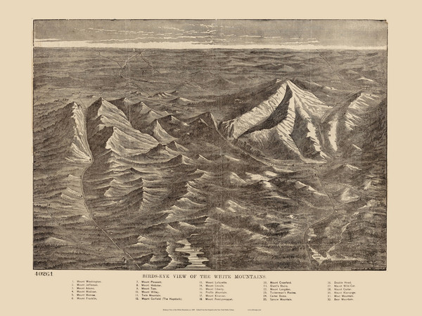 White Mountains, New Hampshire 1889 Bird's Eye View - Old Map Reprint - NYPL White Mountains, New Hampshire 1889 Bird's Eye View - Old Map Reprint - NYPL