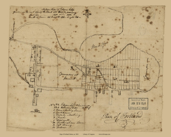 Portland 1800  - Old Map Reprint - Maine Cities Other Portland 1800  - Old Map Reprint - Maine Cities Other