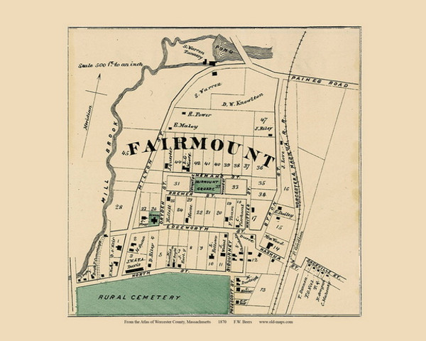 Fairmount Village, Massachusetts 1870 Old Map Reprint - Worcester Co. Atlas 66a