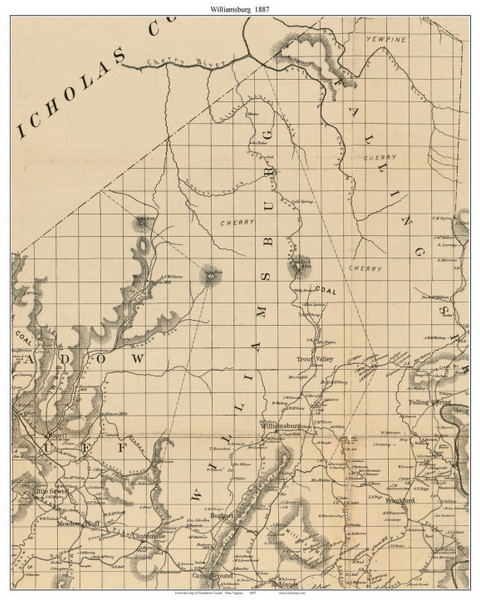 Williamsburg, West Virginia 1887 Old Town Map Custom Print - Greenbrier Co. Williamsburg, West Virginia 1887 Old Town Map Custom Print - Greenbrier Co.