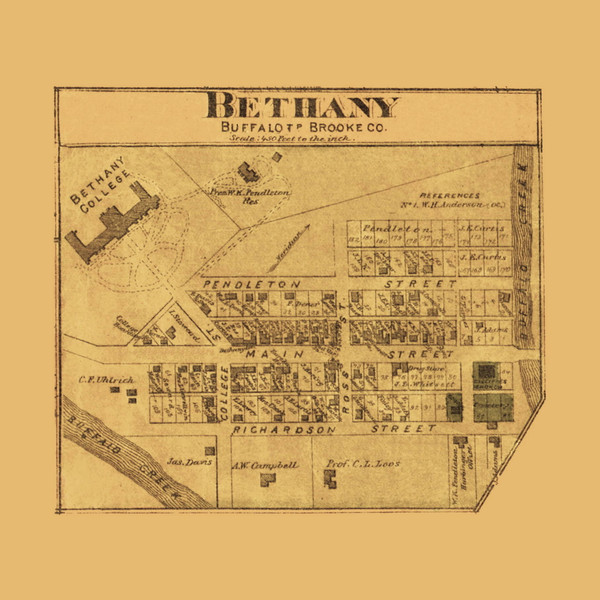 Bethany, Buffalo, West Virginia 1871 Old Town Map Custom Print - Northern Panhandle - Brooke Co. Bethany, Buffalo, West Virginia 1871 Old Town Map Custom Print - Northern Panhandle - Brooke Co.