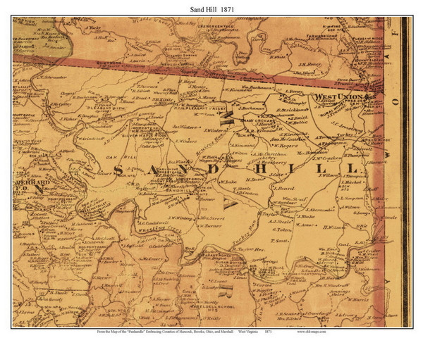 Sand Hill, West Virginia 1871 Old Town Map Custom Print - Northern Panhandle - Marshall Co.