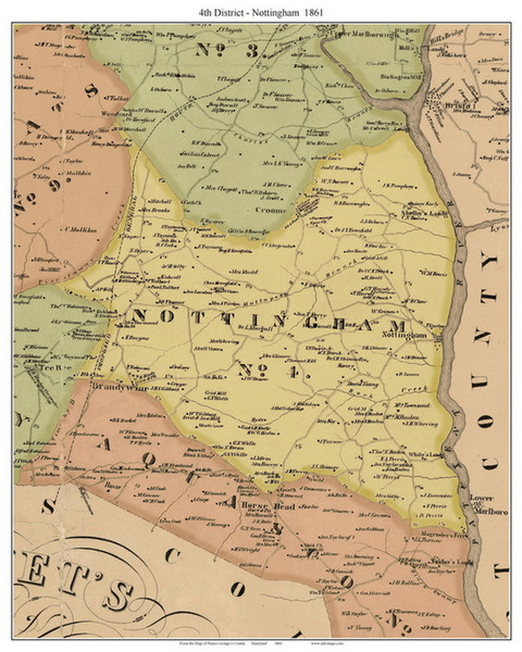 4th District - Nottingham, Maryland 1861 Old Town Map Custom Print - Prince George's Co. 4th District - Nottingham, Maryland 1861 Old Town Map Custom Print - Prince George's Co.