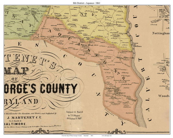 8th District - Aquasco, Maryland 1861 Old Town Map Custom Print - Prince George's Co.