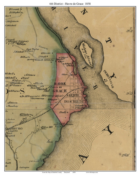 6th District - Havre de Grace, Maryland 1858 Old Town Map Custom Print - Harford Co.
