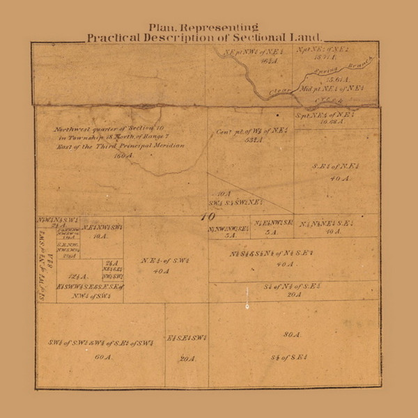"Plan Representing Practical Description of Sectional Land", Indiana 1874 Old Town Map Custom Print - Lake Co.