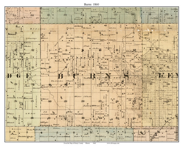 Burns Illinois 1901 - Old Town Map Custom Print - Henry Co.