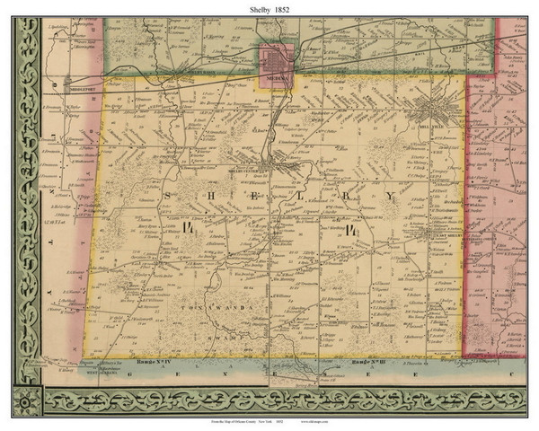 Shelby, New York 1852 Old Town Map Custom Print - Orleans Co.