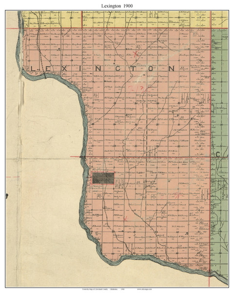 Lexington, Oklahoma 1900 Old Town Map Custom Print - Cleveland Co.