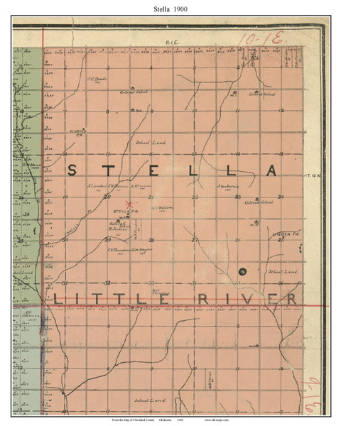 Stella, Oklahoma 1900 Old Town Map Custom Print - Cleveland Co.