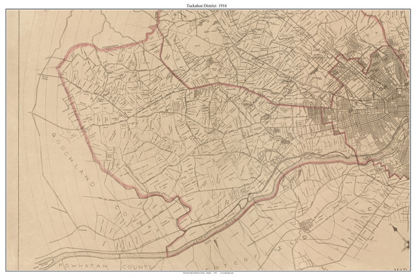 Tuckahoe District, Virginia 1916 Old Town Map Custom Print - Henrico Co.