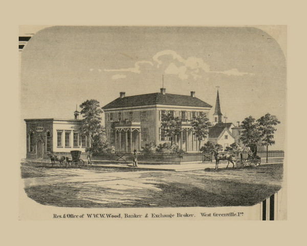 Wood Residence and Office, Pennsylvania 1860 Old Town Map Custom Print - Mercer Co.