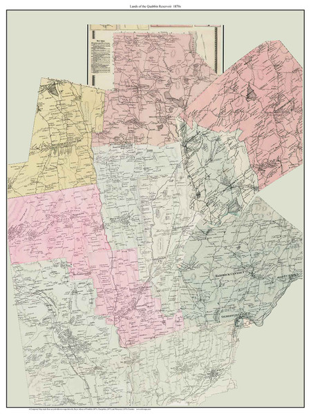 1870s Map of Lands Now Covered by Quabbin Reservoir - MA Beers Atlas - Old Map Custom Composite - Massachusetts Lakes Specials