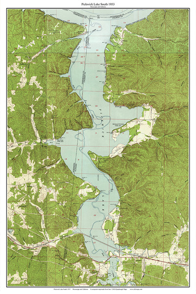 Pickwick Lake South 1953 - Custom USGS Old Topo Map - Mississippi