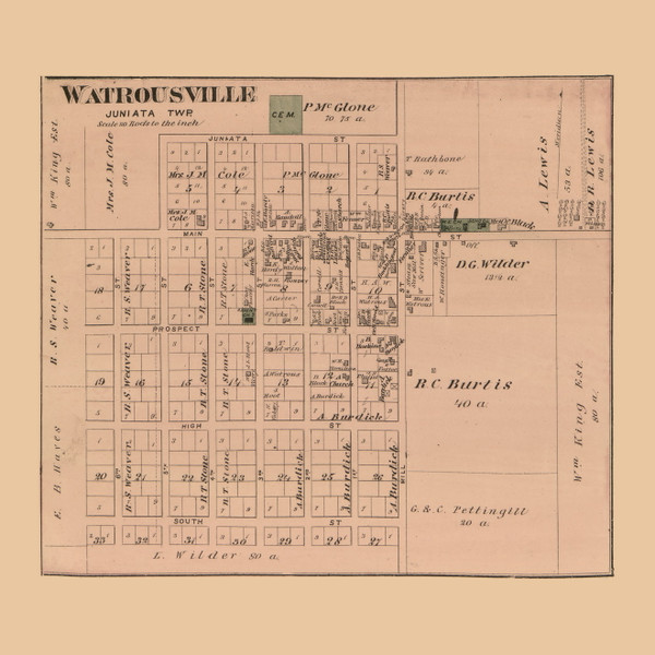 Watrousville, Juniata, Michigan 1875 Old Town Map Custom Print - Tuscola Co