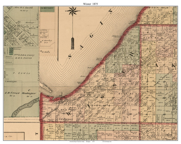 Wisner, Michigan 1875 Old Town Map Custom Print - Tuscola Co