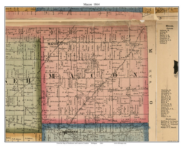 Macon, Michigan 1864 Old Town Map Custom Print - Lenawee Co Macon, Michigan 1864 Old Town Map Custom Print - Lenawee Co