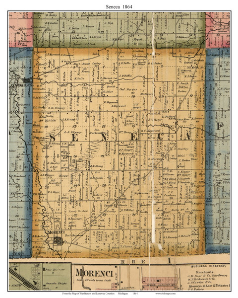 Seneca, Michigan 1864 Old Town Map Custom Print - Lenawee Co