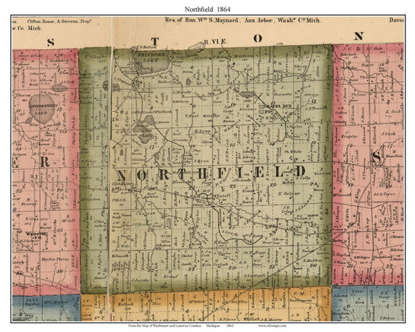 Northfield, Michigan 1864 Old Town Map Custom Print - Washtenaw Co